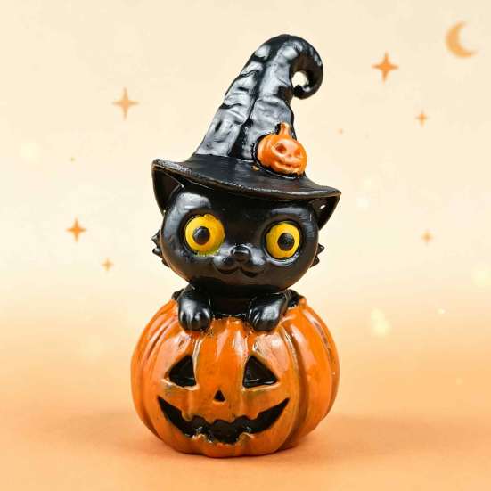 Cute Black Cat Ornaments Halloween & Pumpkin Resin Ornaments, Desktop Figurines, Tiered Tray Fall Decorations Cartoon And Statue for Home Party Favors