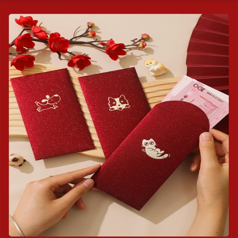 6Pcs Happy Birthday Red Envelope Hot Stamping Creative Red Pocket Red Pocket For Lucky Money Birthday Wedding Red Gift Envelopes
