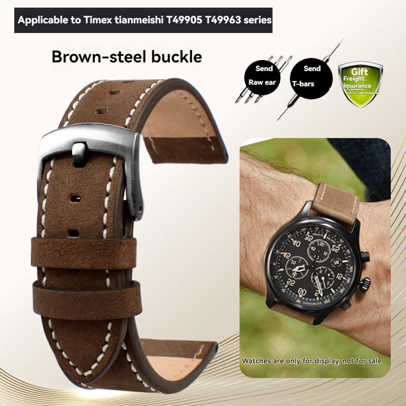 For Timex T49905 T49963 T49953 TW4B01900 Series Genuine Leather Strap Men's Frosted Cowhide Bracelet 20mm 22mm Black Brown