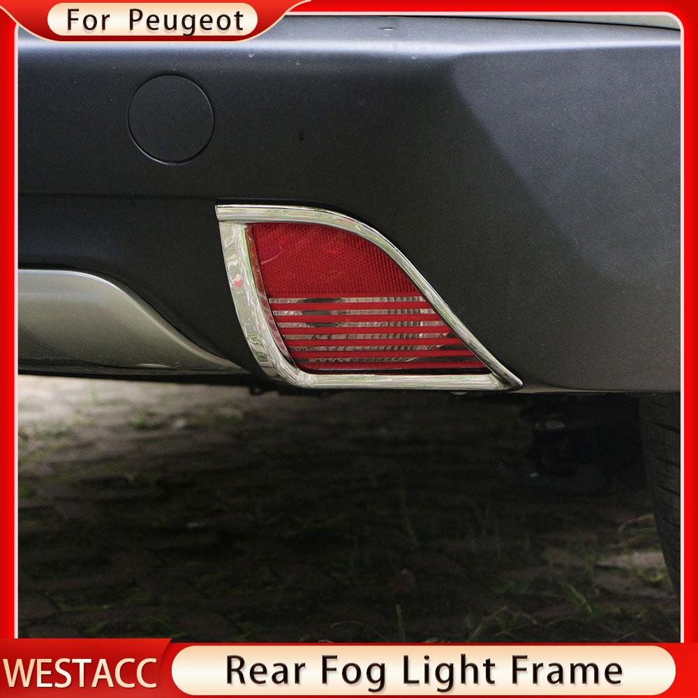 2PCs ABS Chrome Car Rear Back Fog Light Lamp Frame Decoration Sticker Cover Trim for Peugeot 2008 2014-