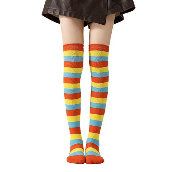 Striped Thigh High Socks Women Colorful Over-the-Knee Socks Retro Stretchy Thigh Highs for Girls Cosplay Lolita Costume