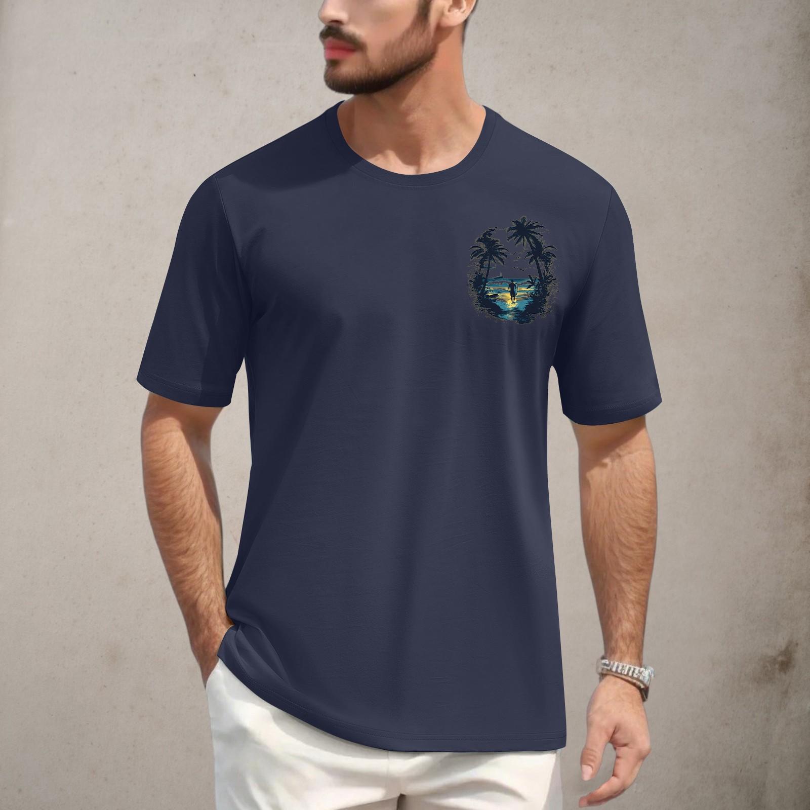 

Чоловіча повсякденна футболка з круглим вирізом та коротким рукавом з принтом XXXXL Темно-синій