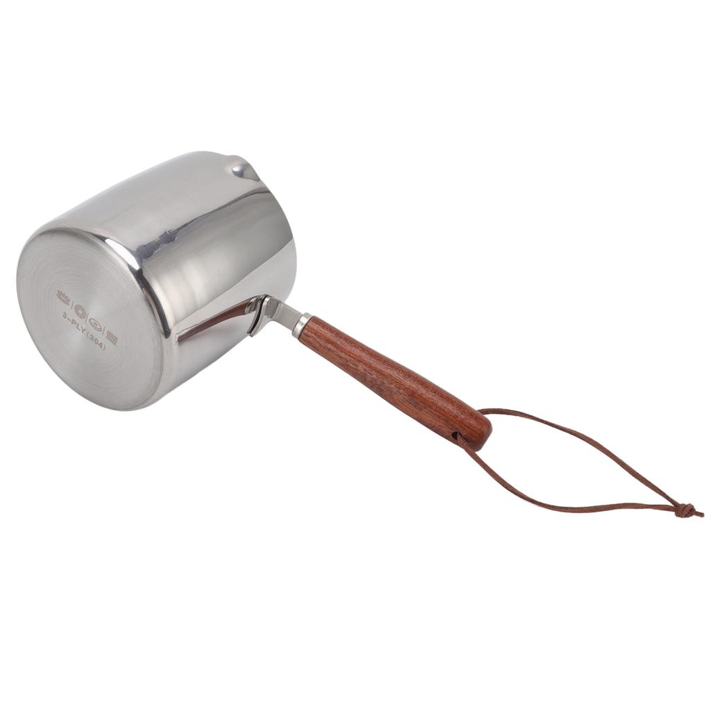 450ML Stainless Steel Butter Warmer Mini Butter Coffee Milk Pot Small Saucepan with Wooden Handle