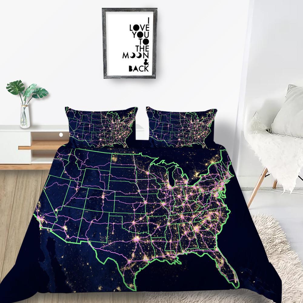 Nová móda Módní styl Sada povlečení Jedinečný design Sada povlaku na přikrývku Chlapci Dospívající King Queen Size Luxusní ložní prádlo Oblek Mapa Ložní soupravy