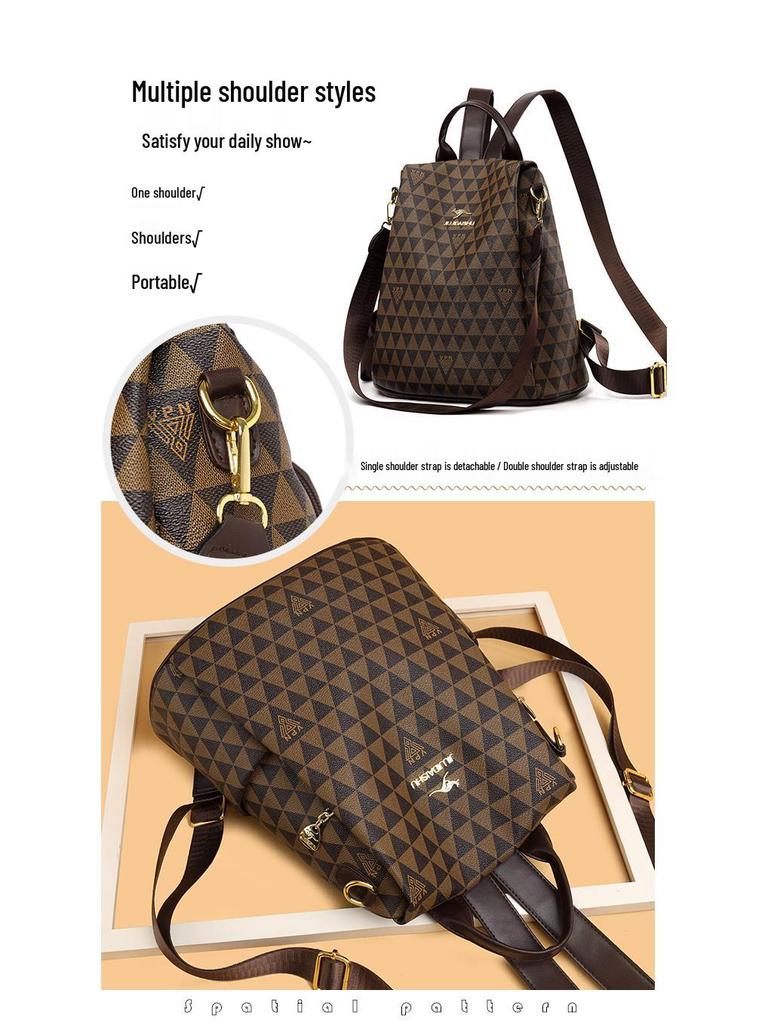 Versatile Floral Retro Backpack-Handbag: Multifunctional, Portable, Single/Double Shoulder, Large Capacity, Casual & Fashionable.