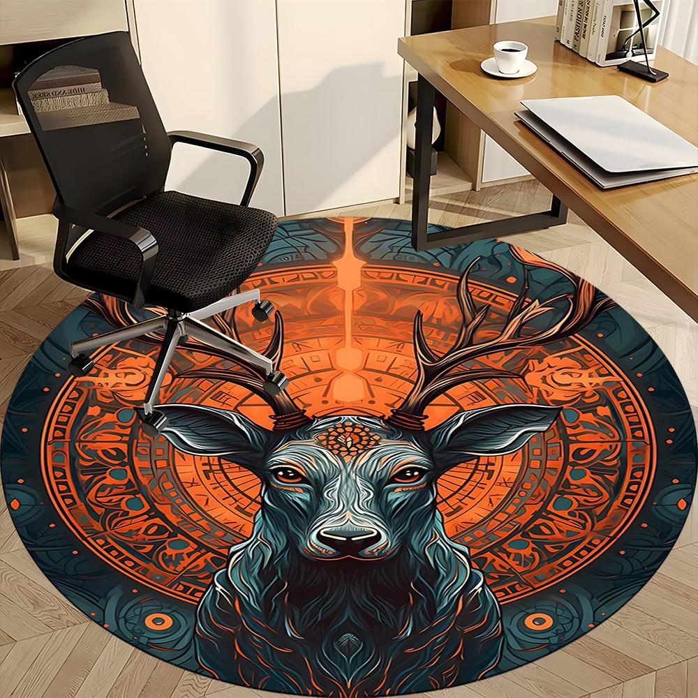 1pc Deer Mandala Office Round Area Rug, Under Office Chairs Bedroom Living Room Home Decor, Room Deco