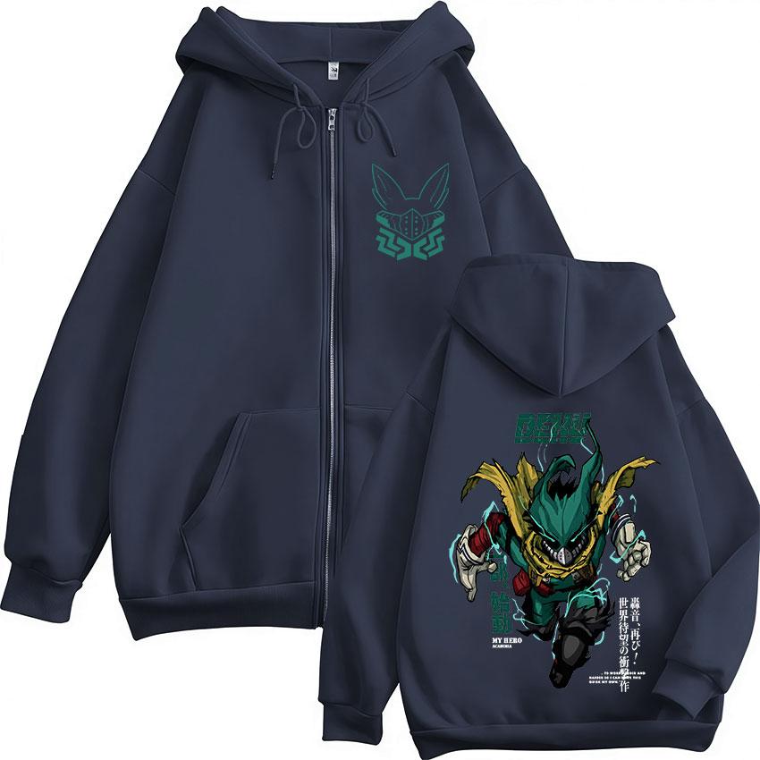 Anime My Hero Academia Midoriya Izuku Deku Zipper Hoodies Fashion Loose Zip Up Hooded Sweatshirt Coats Jacket