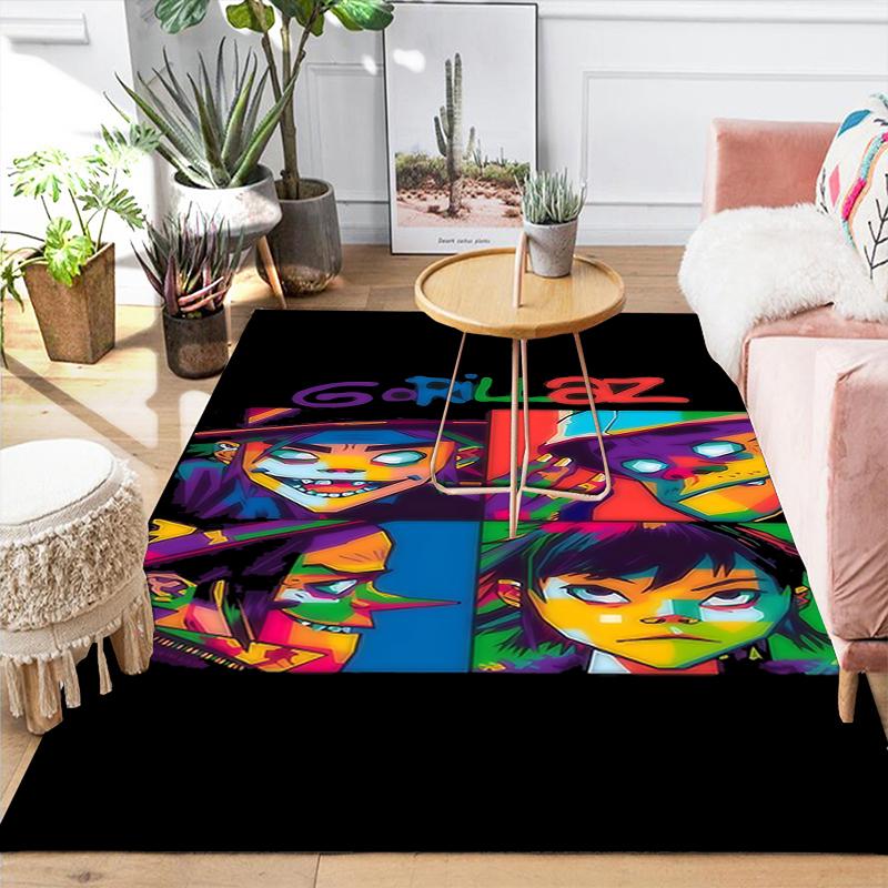1Pc Gorillaz Artwork Collage Rug, Office Carpet Indoor Outdoor Doormat, Non-Slip Soft, Living Room, Christmas Halloween Gift M929460