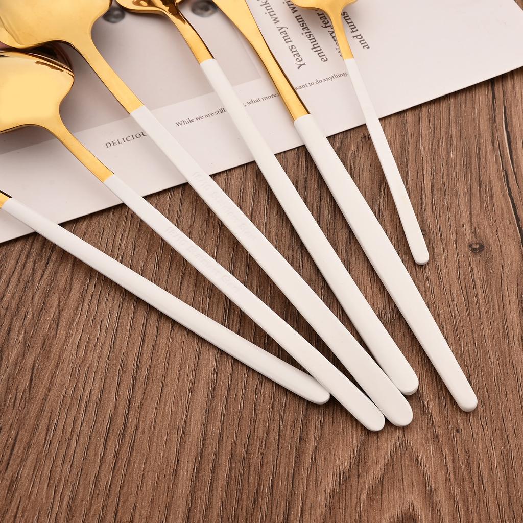 White Gold 30Pcs Dinnerware Set Knife Dessert Fork Spoon Tableware Cutlery Set 18/10 Stainless Steel Flatware Silverware Sets