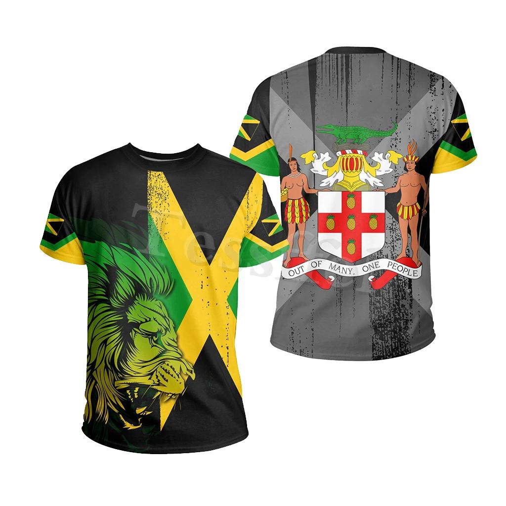 Tessffel Jamaikos Liūto Emblema Vasaros Naujos Mados 3D Spausdinimo Viršutiniai Marškinėliai T-shirt Vyrams Moterims Trumpomis Rankovėmis Streetwear Stilius-8