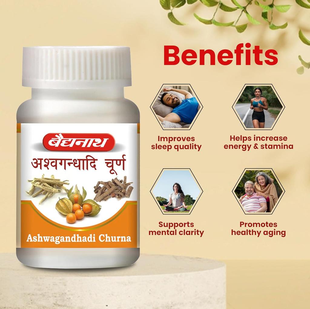 Baidyanath Ashwagandhadi Churna 120 GM Pack of 1 Natural Ayurvedic Powder for Stamina Energy Stress Relief