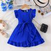 Fashion Girls Solid Color Wave Round Neck Ruffle Edge Dress Casual Comfortable Dresses Girls