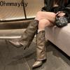Vintage Rivet Pointed Toe Women Pipe Long Boots Sexy High Heel Shoes Autumn Winter Western Cowboy Booties  De Mujer