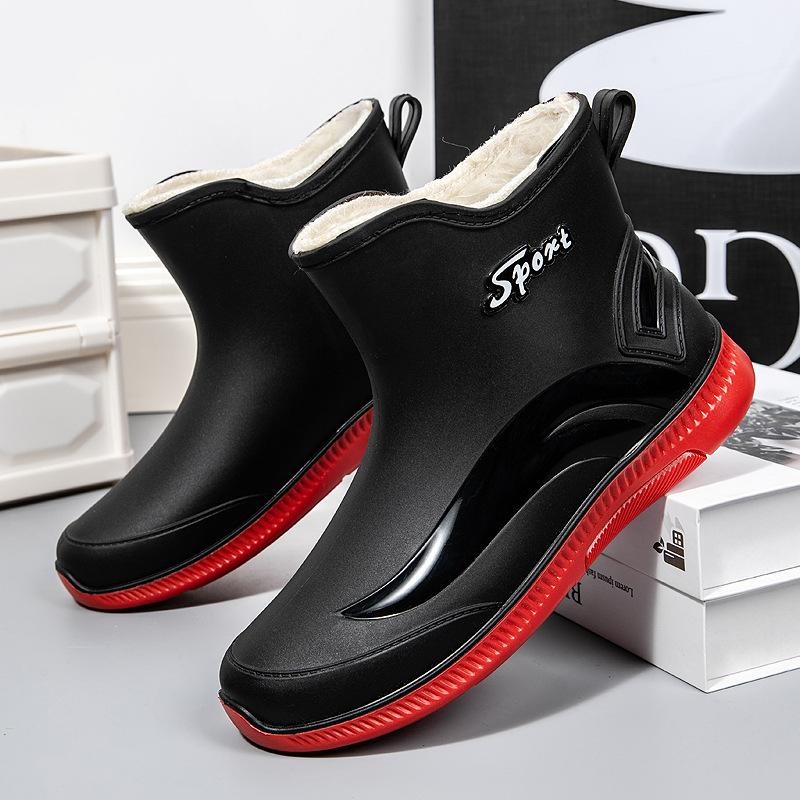 Fashion rain shoes men's adult thickened outer wear waterproof shoes medium tube bundle mouth rubber shoes velvet overshoes fishing cotton rain boots