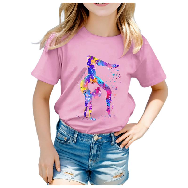 Stylisches Rundhals-T-Shirt mit Tanz-Print, Bunte kurzärmelige Sommer-Top für mittlere bis große Größen, Trendiger Cartoon-Baby-Sommerw