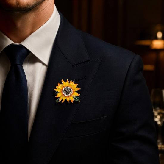 Alloy Floral Badge Rhinestone Sunflower Brooch, Decorative Lapel Pin for Men Jewelry Women, Accessory Coats Dresses Scarves Metal Flower