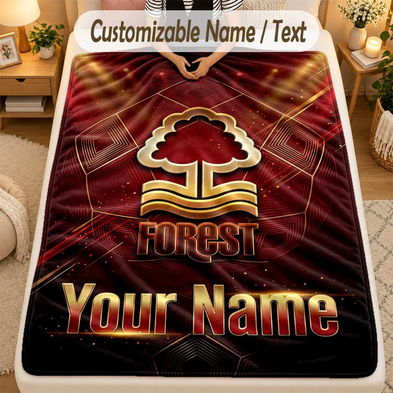 Flannel BlanketNottingham Forest FC Custom Name Text Personalized Soft Warm Throw Blanket Home Decor Gift