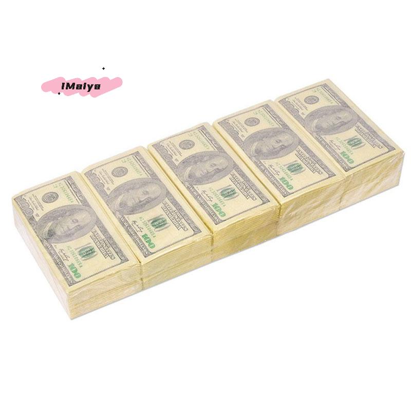 M-9Pcs/Set Funny Dollar Pattern Tissue Paper Disposable Towel Pure Wood Portable Money Napkin Handkerchief Party Tableware