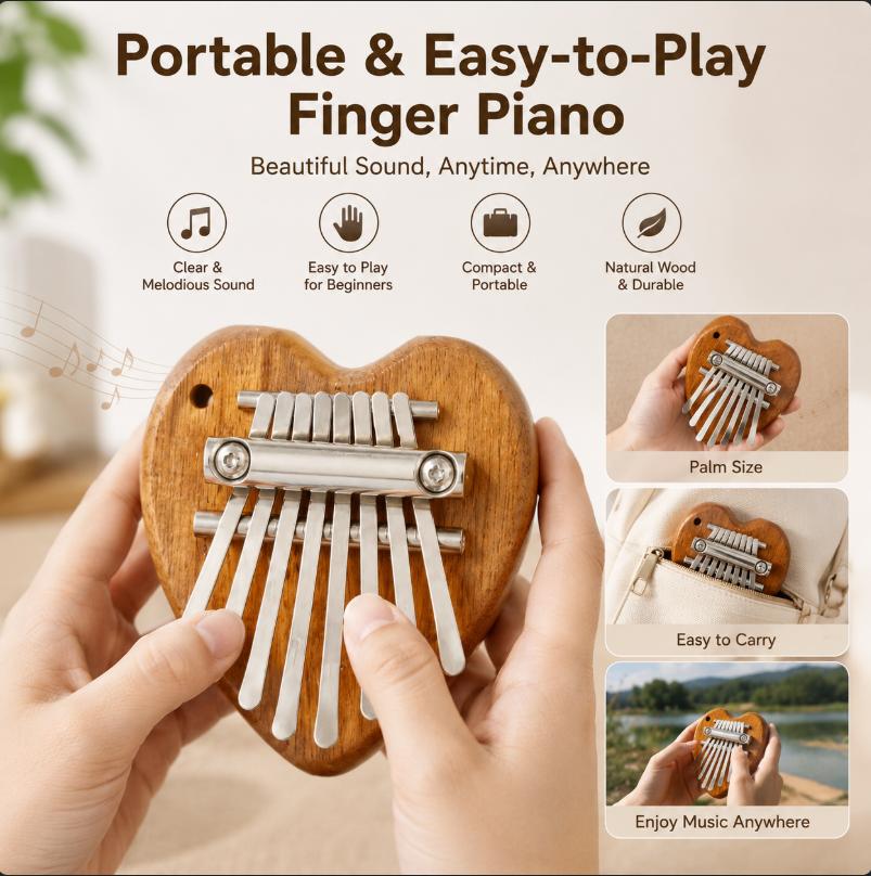 Solid Wood High-Quality Mini Thumb Piano Portable & Easy-to-Play Finger Piano Entry-Level Instrument for Beginners Creative