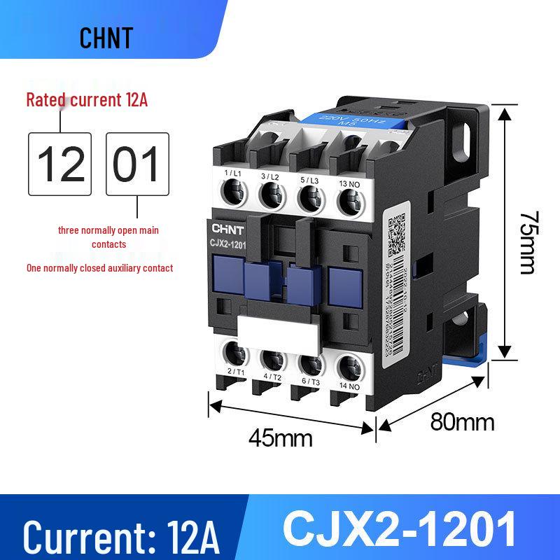 Zhengtai Kunlun AC Contactor CJX2-1210, 220V/380V, 3-Phase, NO/NC