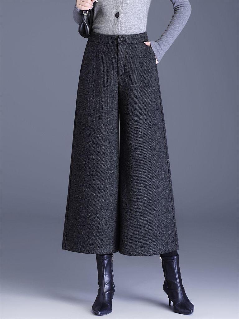 Women's High-Waist Winter Wool Wide-Leg Pants, Thickened Drape, 2025 New Petite 9/10 Length Straight-Leg