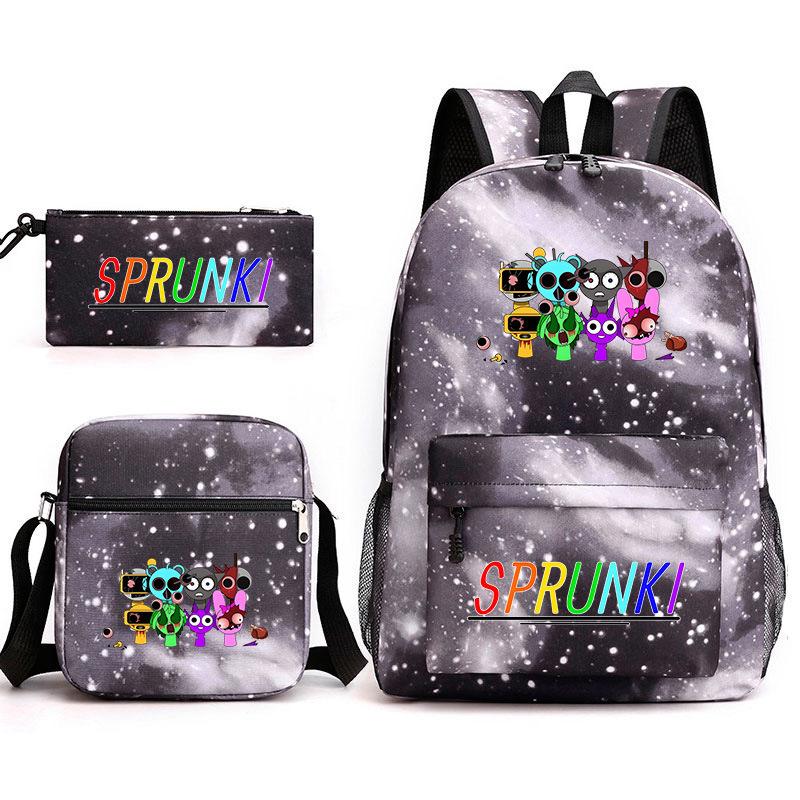 Sprunki Music Box Student Schoolbag Primary And Secondary School Students Backpack Wind Trend Three-Piece Set