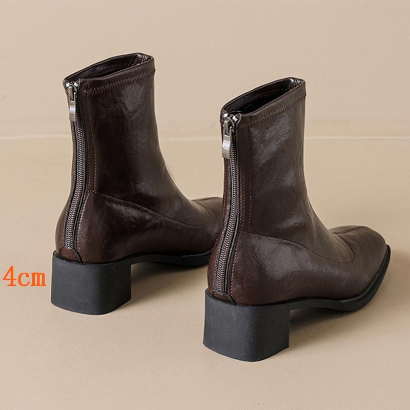 2026 Spring Autumn Shoes Women Fashion Modern Boots Square Heels 4cm Brand Ladies Ankle Boots Black Brown Plus Size 42
