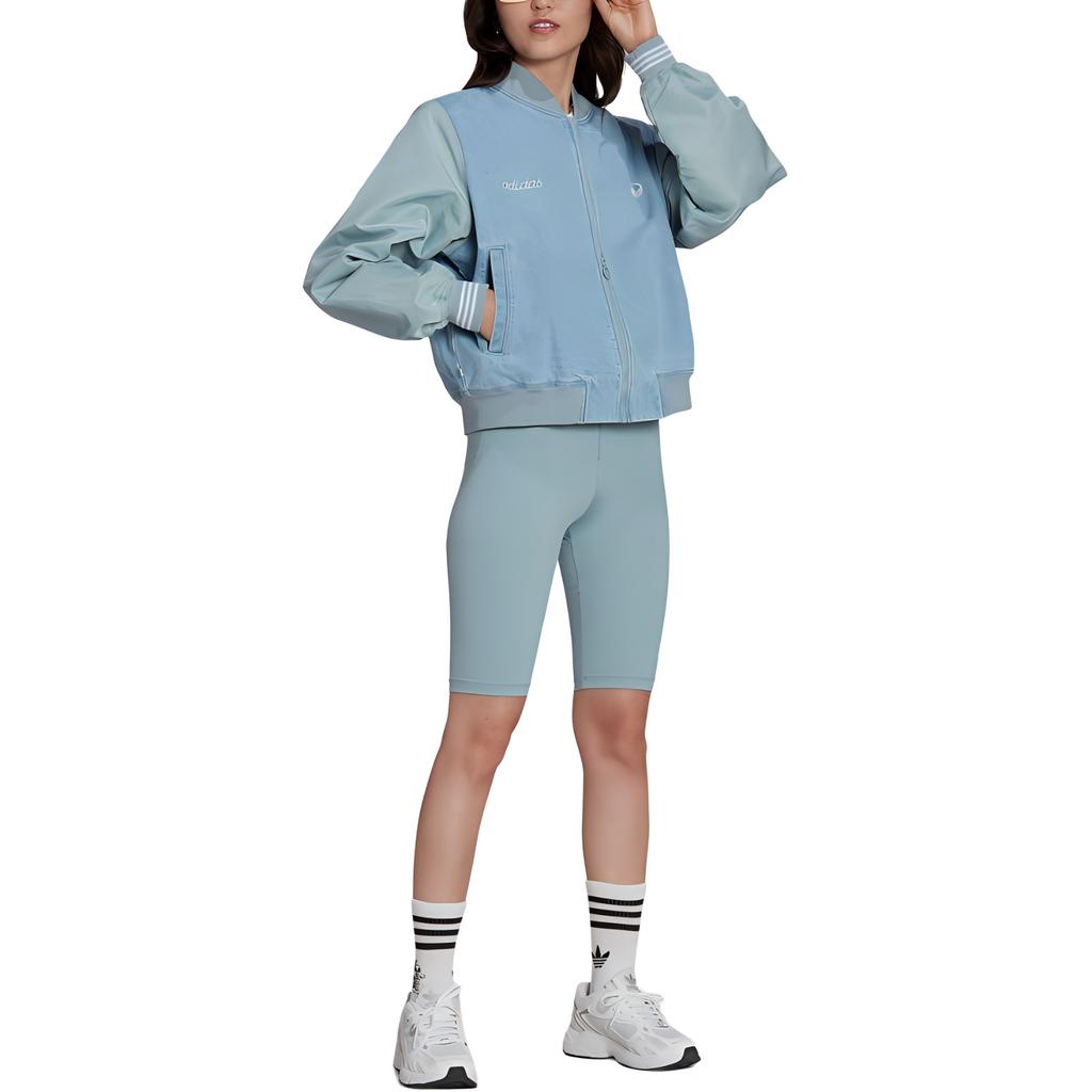 Adidas Originals Varsity Jacket With Brand Logo Print And Patchwork Design Women Jackets Sky-Blue HL9070