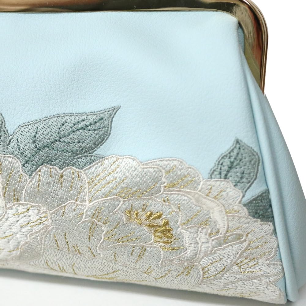 [kimono cafe] Furisode Clutch Bag with Peony Embroidery, White and Blue, Clasp Closure, Elegant, Hakama, Graduation, Wedding, Kimono 6030006297993