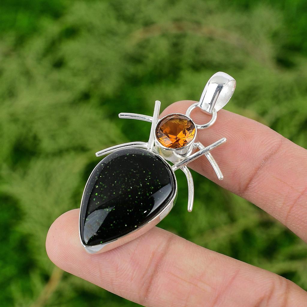 Daughters Day Sale Green Sunstone Stone Citrine Wife Pendant Jewelry 925 Silver