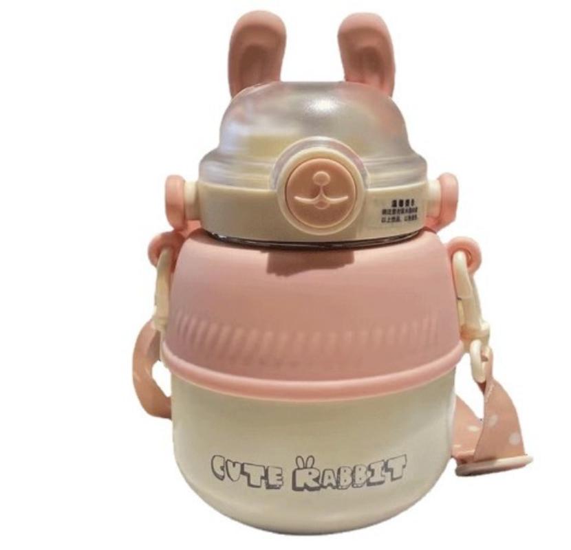 Student's Simple and Portable Rabbit Ear Thermal Cup Girl's Heart Lovely Big Belly Cup Stainless Steel Large Capacity Water Cup