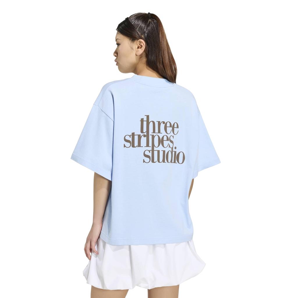 Studio for Women LA310 Globe Blue M [Adidas] Short-Sleeve 3-Stripes T-Shirt (KX3167)