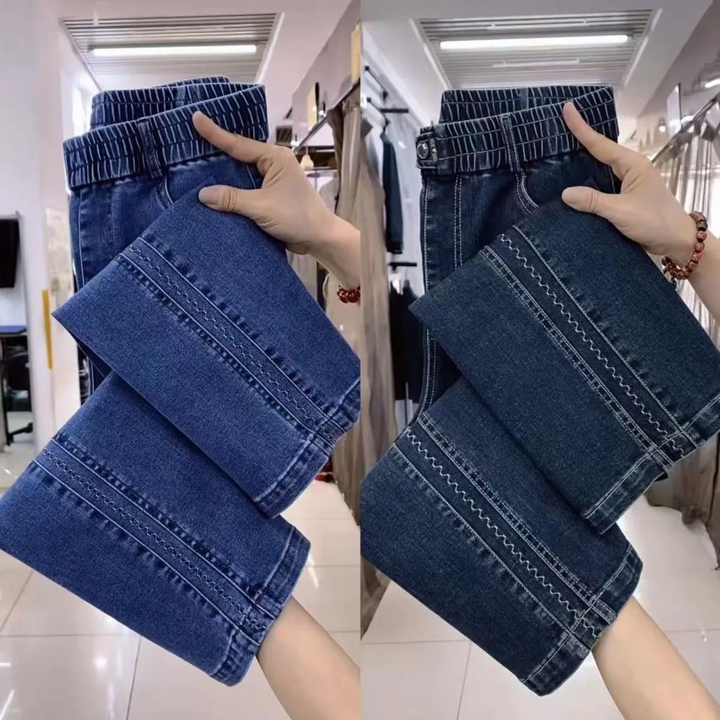 Women's Autumn High Waist Jeans Lady Design Elastic Washed Denim Pants