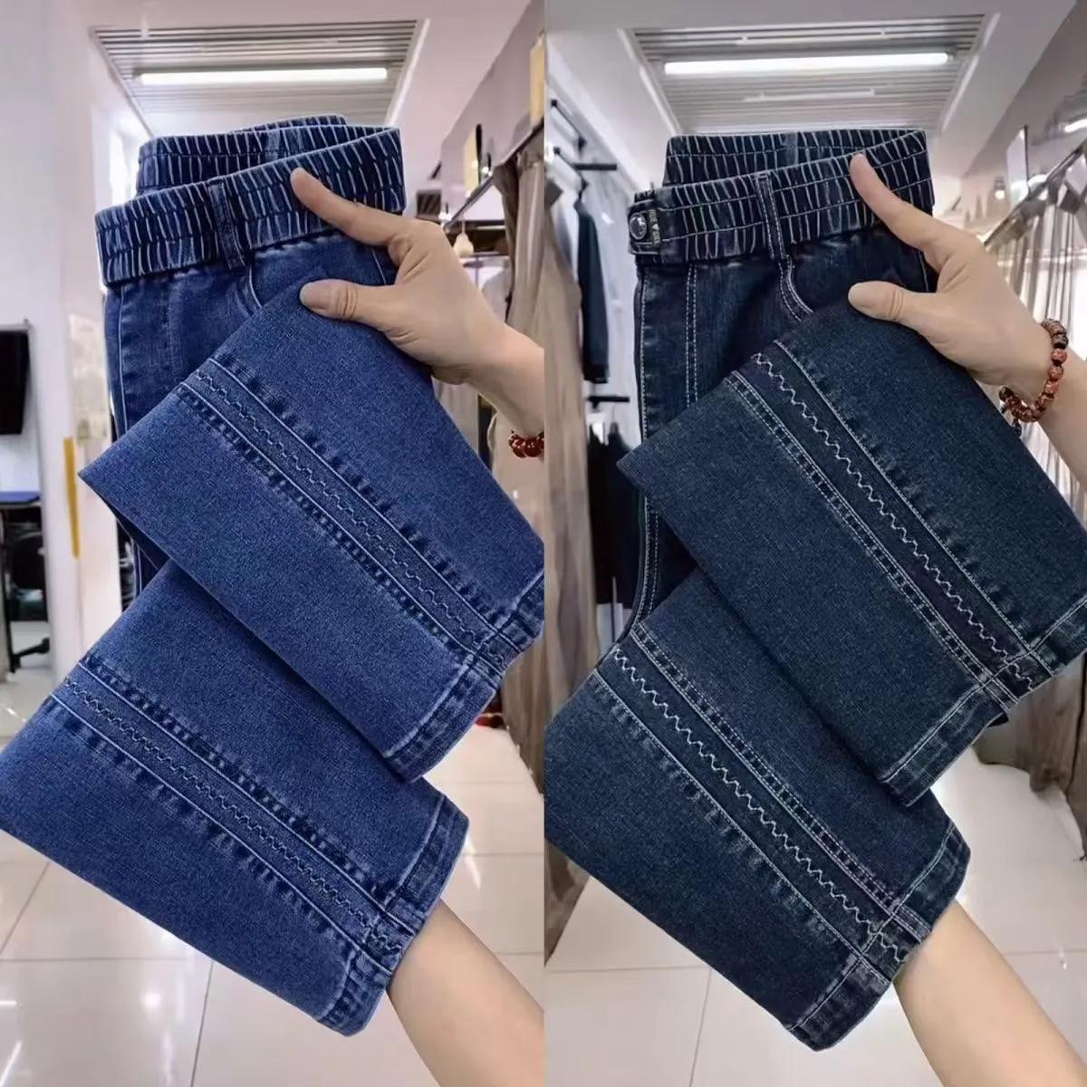 

Women s Autumn Elastic High Waist Jeans Lady Design Plus Size Washed Denim Pants XS темно-синього кольору
