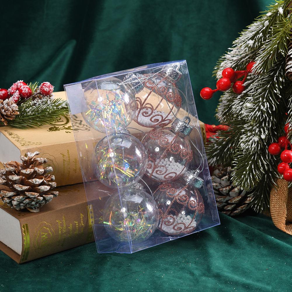 6Pcs New 6cm Ball Set Golden border Plastic Christmas Ball Pendant grid painted Hanging Xmas Tree Decor