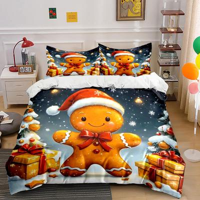 Gingerbread Figures, Santa Hats. Bedding Sets Duvet Cover Sets Duvet Covers Pillowcases(1*Duvet Cover 2*Pillowcases Without Duvet Insert)