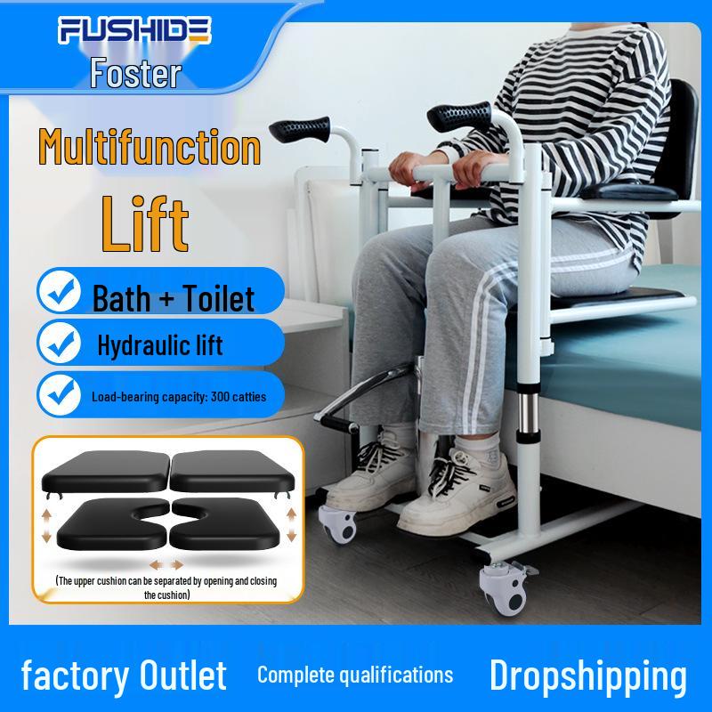 Elderly Care Hydraulic Sit-Up Lift Wheelchair with Commode