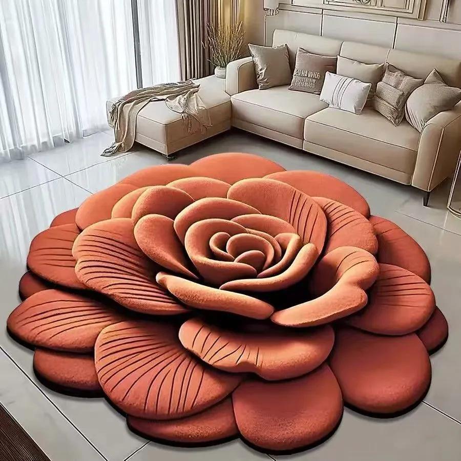 WTEMPO Printed 3D Flower Shaped Home Non-slip Carpets Solid Color Round Bathroom Water-absorbing Floor Mats Dirt-resistant Quick-drying Floor Mats