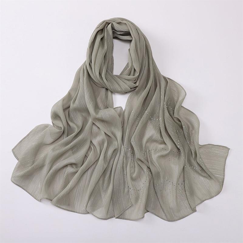 Shiny Plain Wrinkle Rhinestone Shimmer Shawls Scarf for Women Muslim Hijab Spring Ramadan Long Soft Wrap Headband Abaya Bufandas