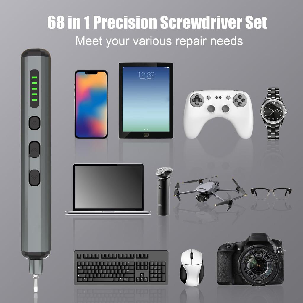 68 in 1 Mini Precision Electric Screwdriver Set 64 Magnetic Screwdriver Drill Bits 5 Torque Settings Power Repair Tool Kit