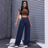 Womens Wide Leg Straight Fit Denim Pants High Waist Breathable Cotton Blend Casual Trousers