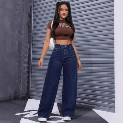 Womens Wide Leg Straight Fit Denim Pants High Waist Breathable Cotton Blend Casual Trousers