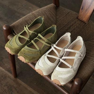 Rindsleder-Version, Französische Retro-Mary-Jane-Schuhe, Damen-Neuheit, runde Spitze, Kreuzgurt-Design, flache Sohle, einzelne Schuhe