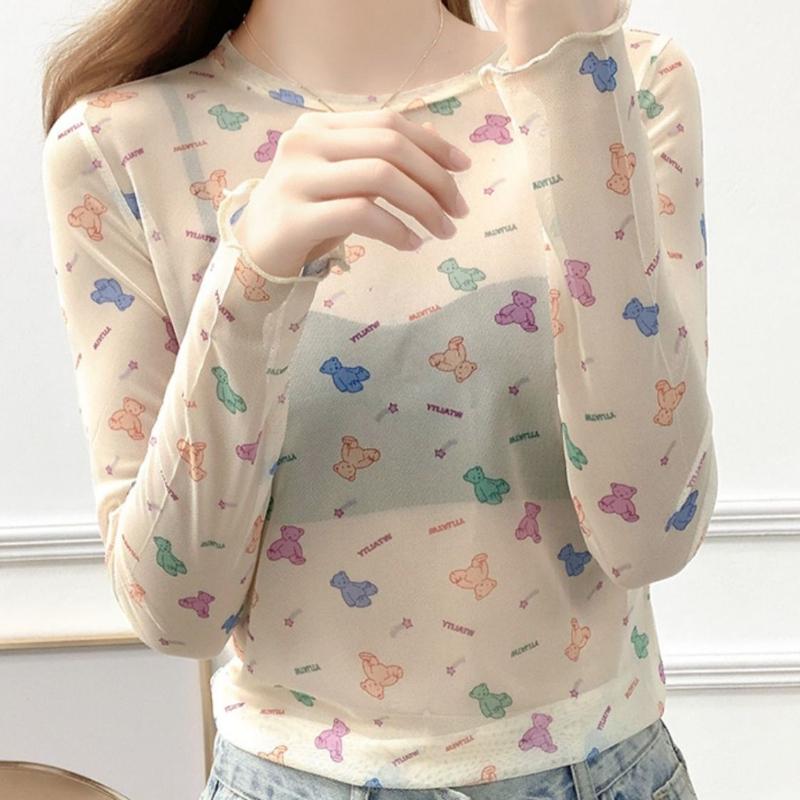 Ice Silk Mesh Base Layer Women's T-shirt Summer Sheer Sun Protection Clothing Thin Layered Inner Wear