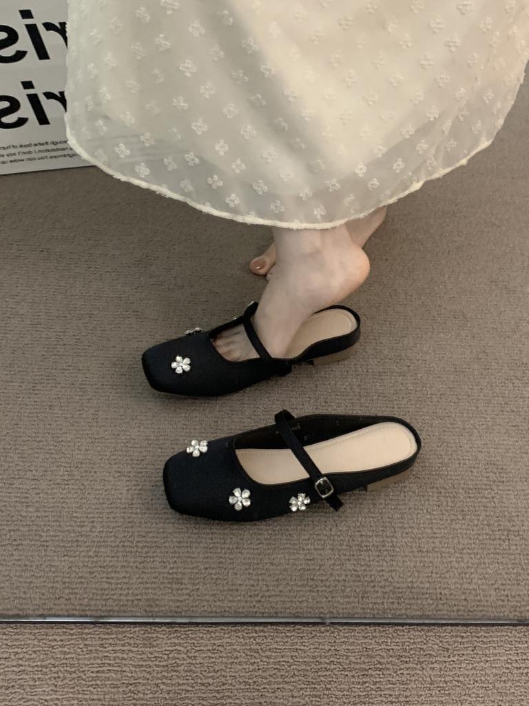 Premium silver bag head half slippers women's shoes wear new spring gentle Mary Jane single shoes