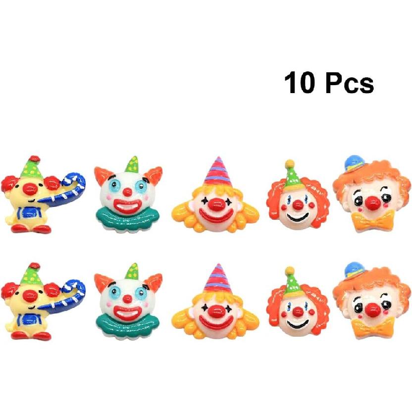 Amosfun 10pcs Resin Clown Charms Hair Barrettes Making Charms Handmade Crafting Slime Charms Pendants for Headband Headdress DIY Crafts (Random Style