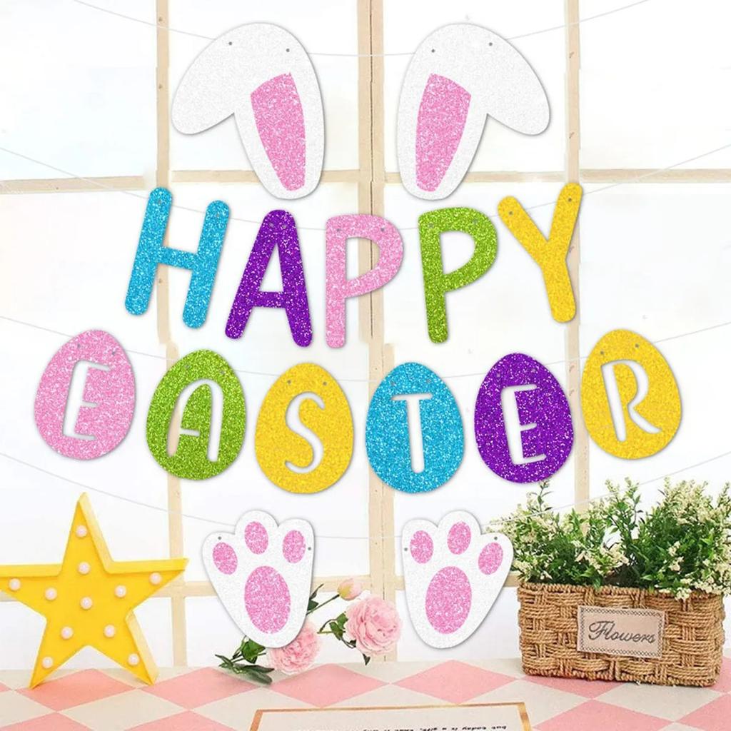 1/3/5PCS New Easter Decoration Banner Easter Pulling Flag Happy Easter Rabbit Party Background Decoration Pulling Flag