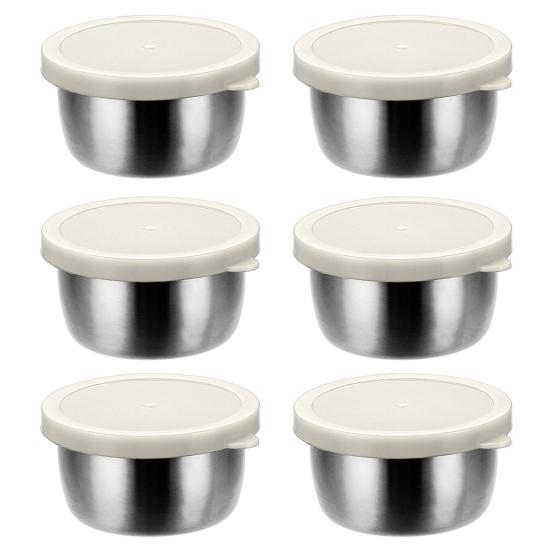 6Pcs Sauce Cups with Easy Open Colorful Lids Leak-Proof 40ml Salad Dressing Containers Stainless Steel Snack Cups
