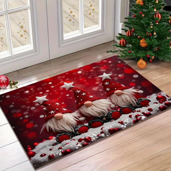 Christmas Candy Stick Door Mat with Festive Red White Comfortable Indoor Outdoor Carpets Kitchen Home Office and Home Decoration