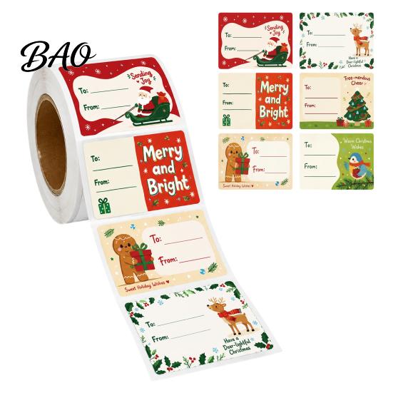 Seasonal Gift Label Rolls 180PCS/Roll Christmas Writable Stickers, Self-Adhesive Decorative Labels, Featuring Snowman And Tree Party Favor Tags